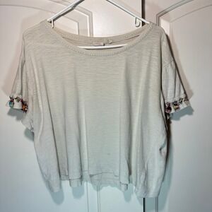 Lilka Womens T Shirt Top Multicolor Pom Pom Sleeve Boho‎ Crop  Medium